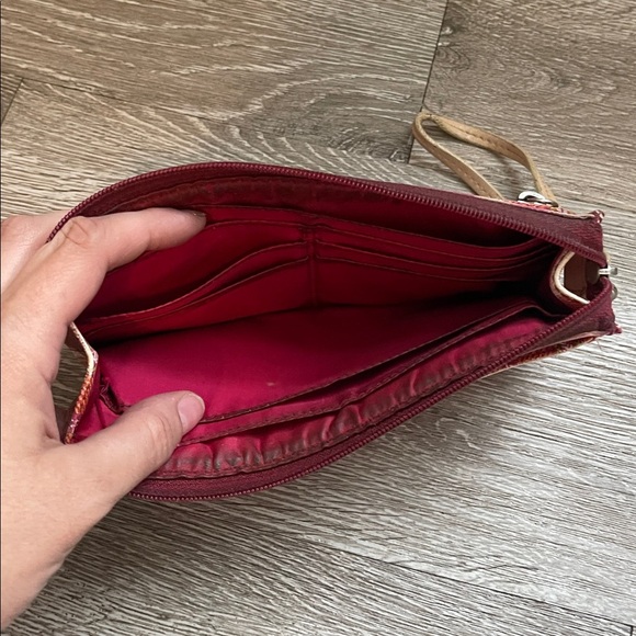 Coach Legacy Ticking  Zip  Wristlet   #49316 wallet stripe pink and orange - Picture 5 of 9